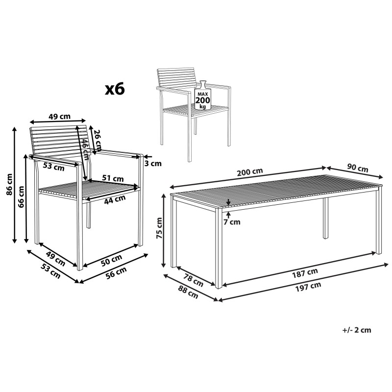 Zestaw ogrodowy dla 6 osób VIAREGGIO Drewno tekowe (certyfikat FSC®) Brązowy
