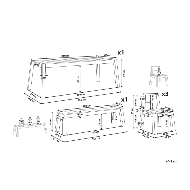 Zestaw ogrodowy dla 6 osób LIVORNO Drewno akacjowe Brązowy