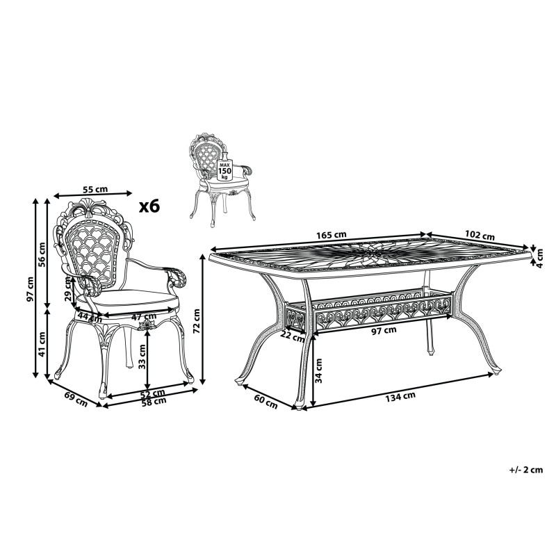 Zestaw ogrodowy dla 6 osób LIZZANO z poduszkami Metal Ciemnobrązowy