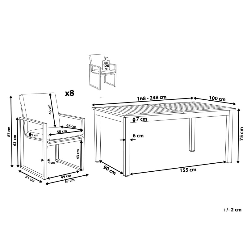 Zestaw ogrodowy dla 8 osób PANCOLE z poduszkami Metal Szary