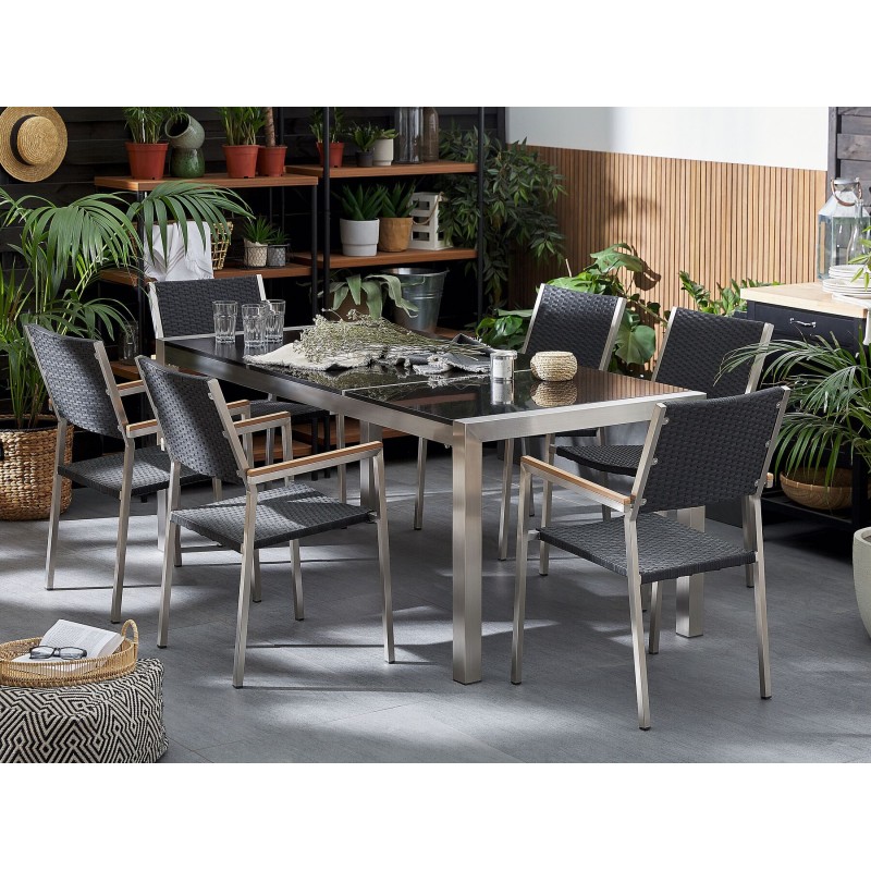 Zestaw ogrodowy dla 6 osób GROSSETO Blat dzielony Granit Polerowany Czarny