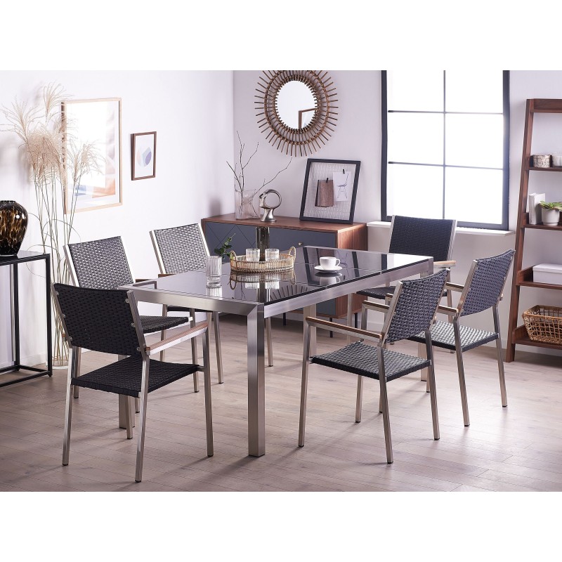 Zestaw ogrodowy dla 6 osób GROSSETO Blat dzielony Granit Polerowany Czarny