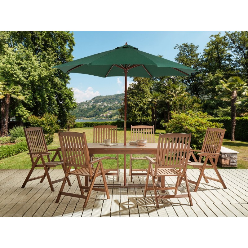 Zestaw ogrodowy dla 6 osób AMANTEA z parasolem Drewno akacjowe Zielony