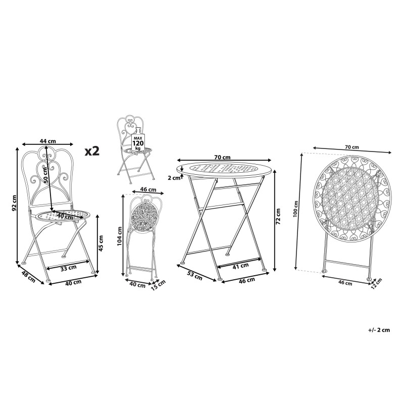 Zestaw mebli balkonowych Składane TRIESTE Metal Jasnobeżowy