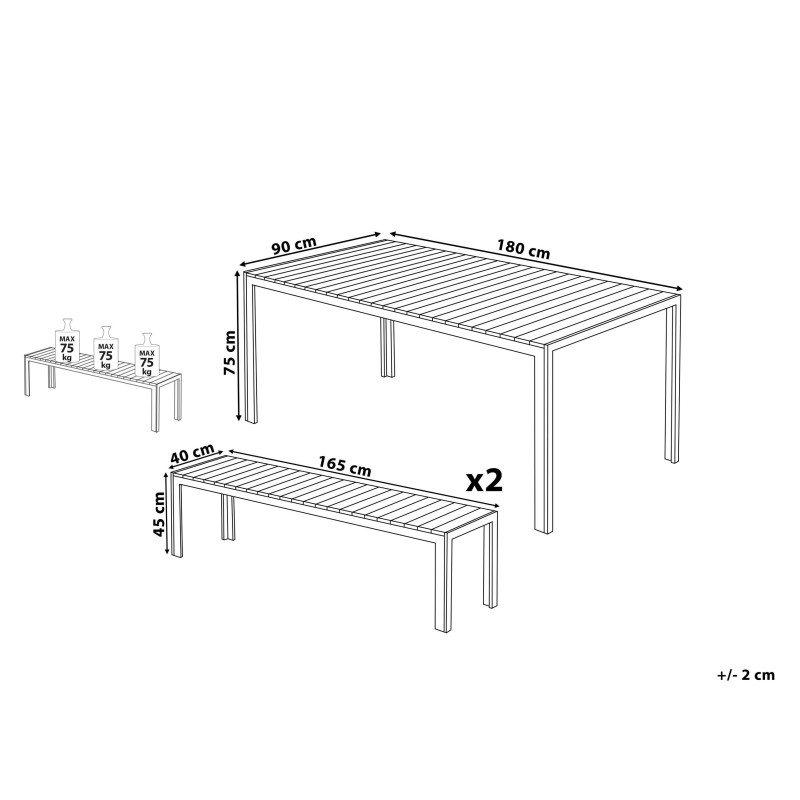Zestaw ogrodowy z ławkami dla 6 osób NARDO Szary