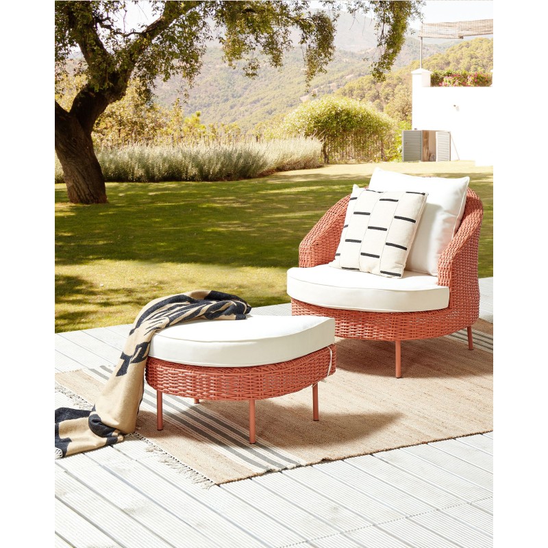 Fotel ogrodowy z otomaną ARCILLE Technorattan Brzoskwiniowy