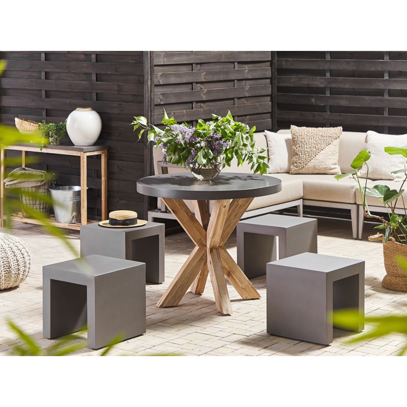 Zestaw ogrodowy ze stołkami dla 4 osób OLBIA/TARANTO Beton Szary