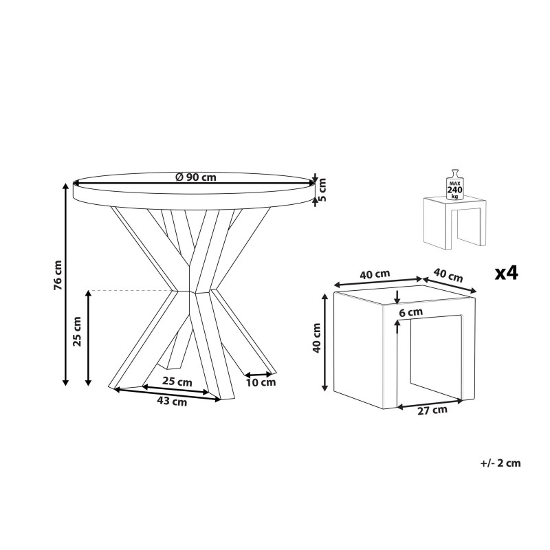 Zestaw ogrodowy ze stołkami dla 4 osób OLBIA/TARANTO Beton Szary