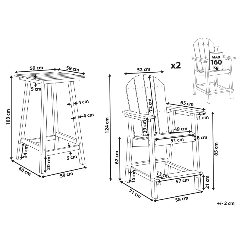 Zestaw mebli balkonowych ADIRONDACK Niebieski