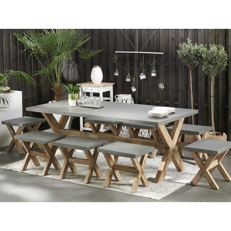 Zestaw ogrodowy ze stołkami dla 8 osób OLBIA Beton Szary