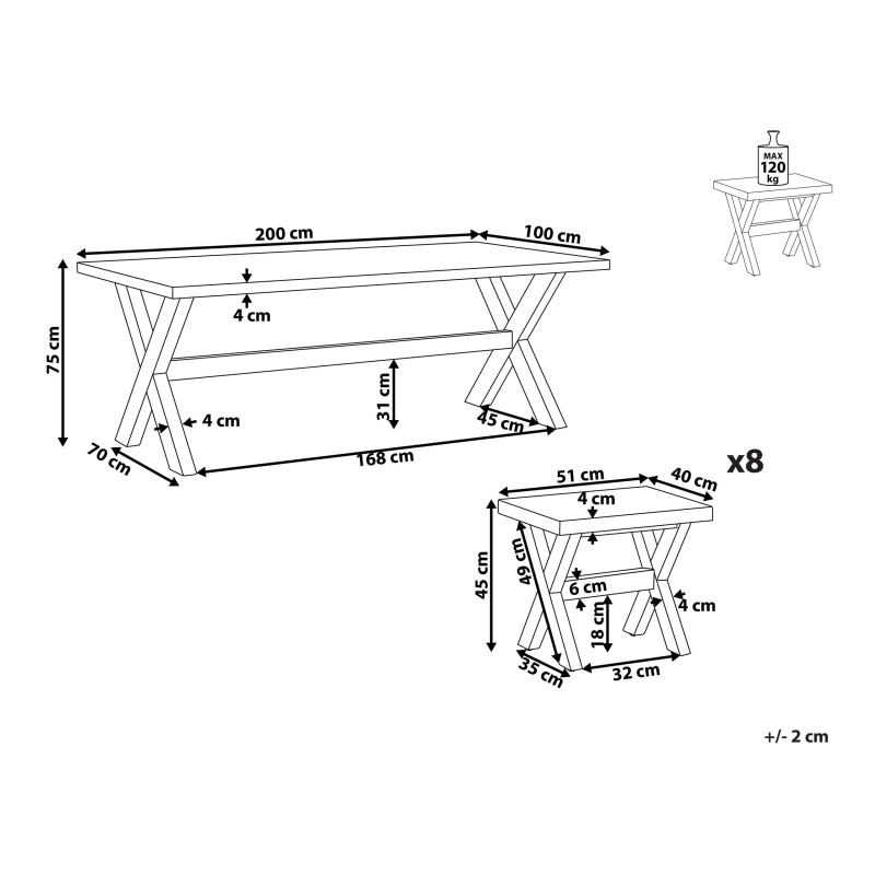 Zestaw ogrodowy ze stołkami dla 8 osób OLBIA Beton Szary