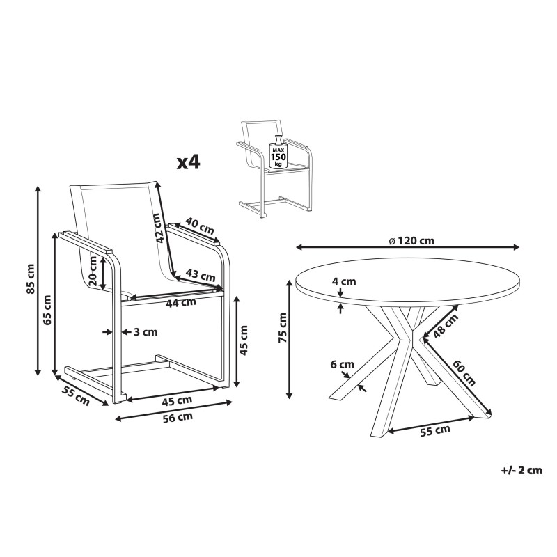 Zestaw ogrodowy dla 4 osób MALETTO/COSOLETO Metal Szary