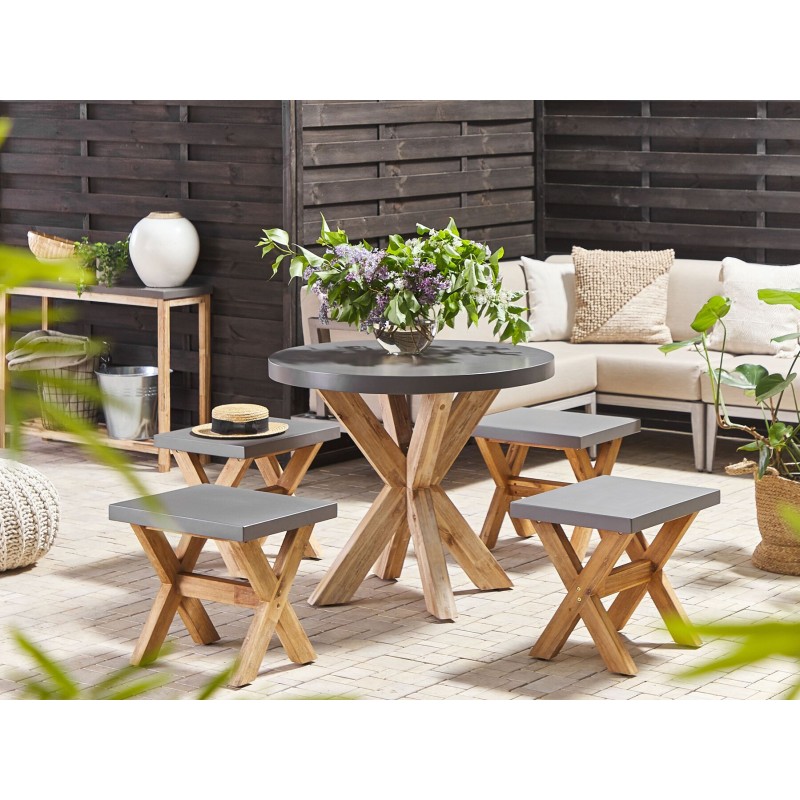 Zestaw ogrodowy ze stołkami dla 4 osób OLBIA Beton Szary