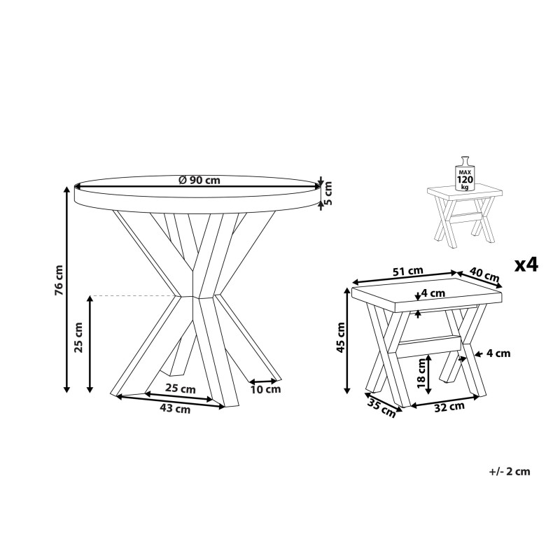 Zestaw ogrodowy ze stołkami dla 4 osób OLBIA Beton Szary