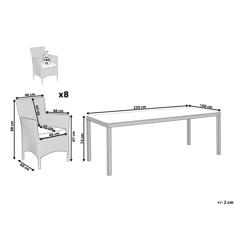 Zestaw ogrodowy dla 8 osób ITALY z poduszkami Technorattan Brązowy