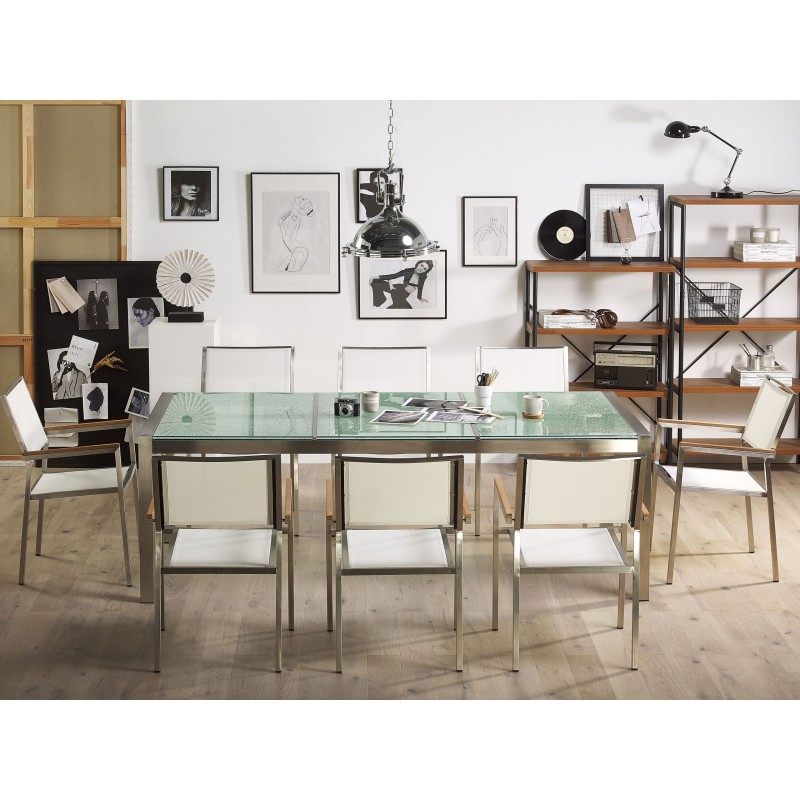 Zestaw ogrodowy dla 8 osób GROSSETO Szkło tłuczone Przezroczysty/ biały