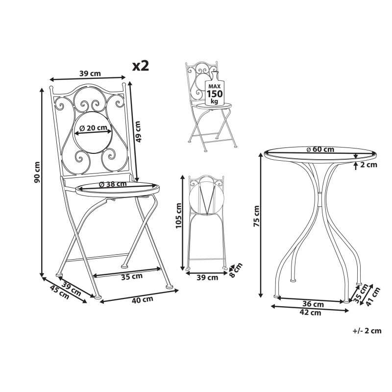 Zestaw mebli balkonowych Składane CAMPRENA Metal Czarny