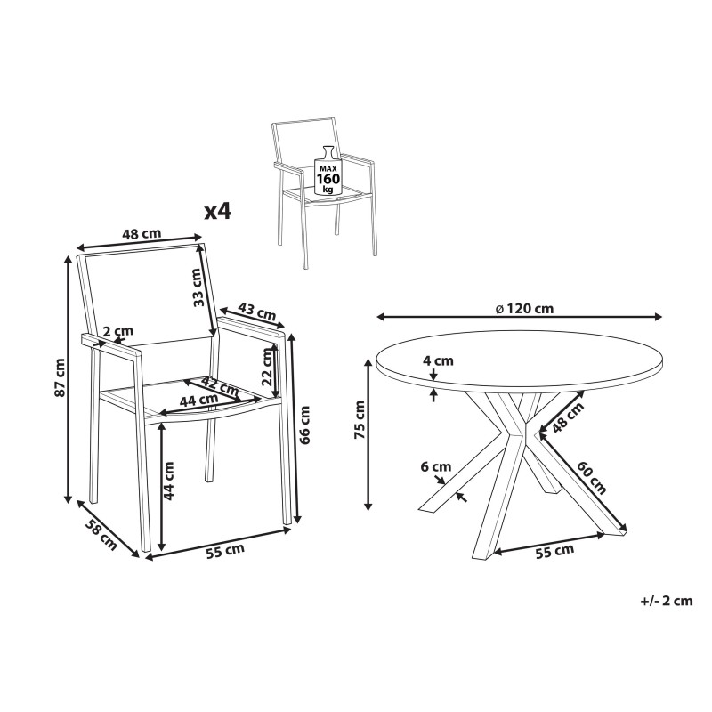 Zestaw ogrodowy dla 4 osób MALETTO/GROSSETO Technorattan Efekt marmuru Szary/ czarny