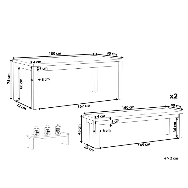 Zestaw ogrodowy z ławkami dla 6 osób OSTUNI Beton Szary