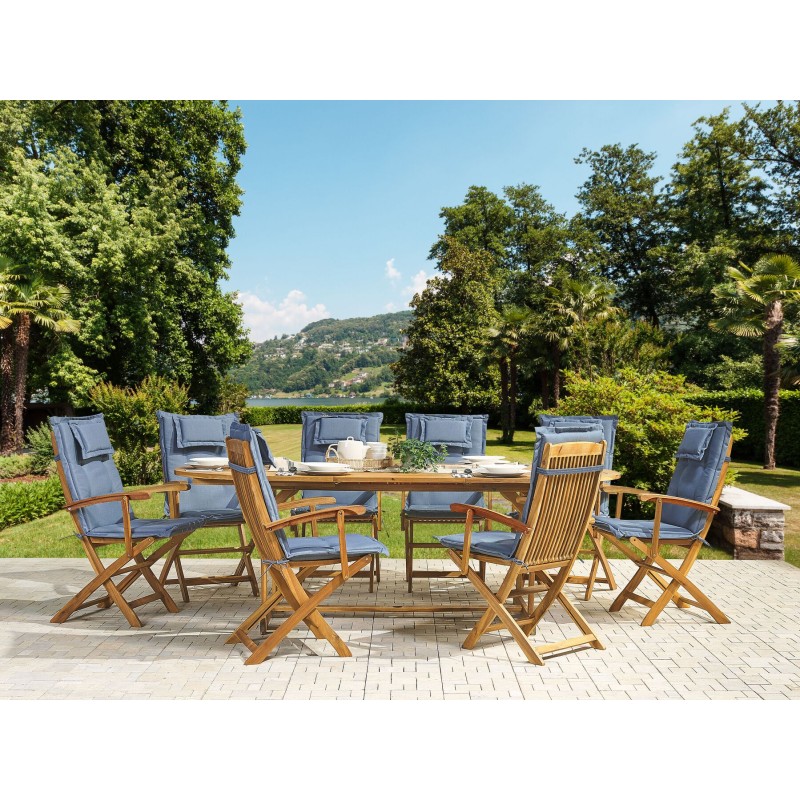 Zestaw ogrodowy dla 8 osób MAUI z poduszkami Drewno akacjowe Niebieski