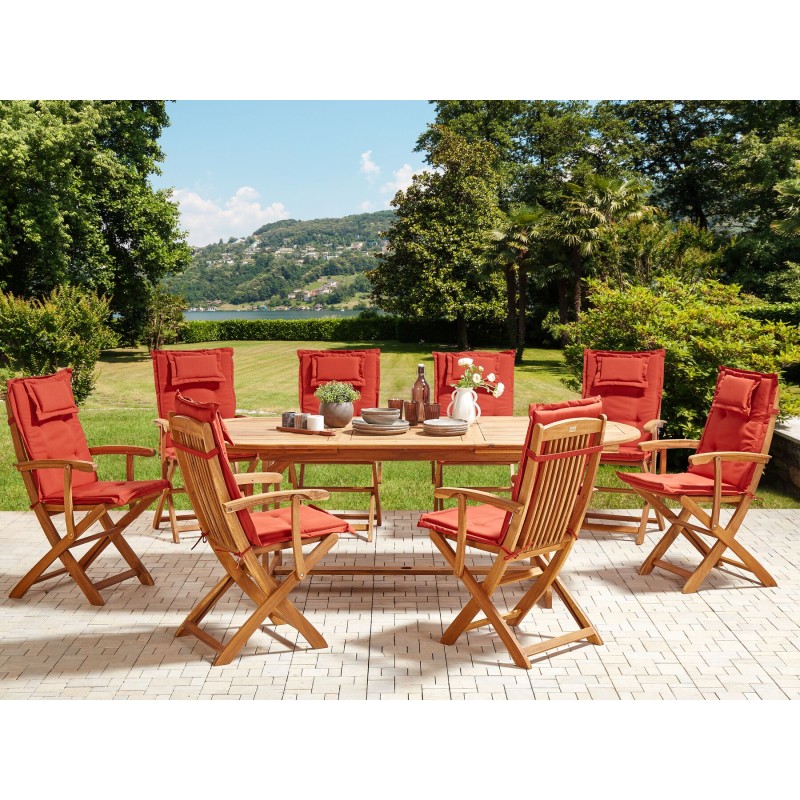 Zestaw ogrodowy dla 8 osób MAUI II z poduszkami Drewno akacjowe Bordowy