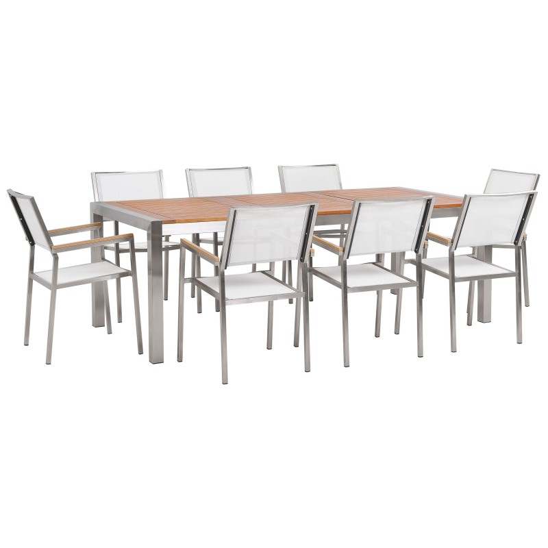 Zestaw ogrodowy dla 8 osób GROSSETO Drewno eukaliptusowe Brązowy/ biały