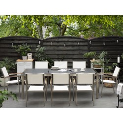 Zestaw ogrodowy dla 8 osób GROSSETO Blat dzielony Granit Płomieniowany Czarny/ biały