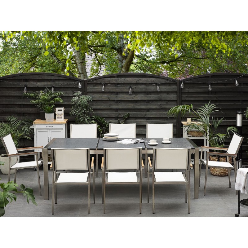 Zestaw ogrodowy dla 8 osób GROSSETO Blat dzielony Granit Płomieniowany Czarny/ biały