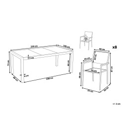 Zestaw ogrodowy dla 8 osób GROSSETO Blat dzielony Granit Płomieniowany Czarny/ biały