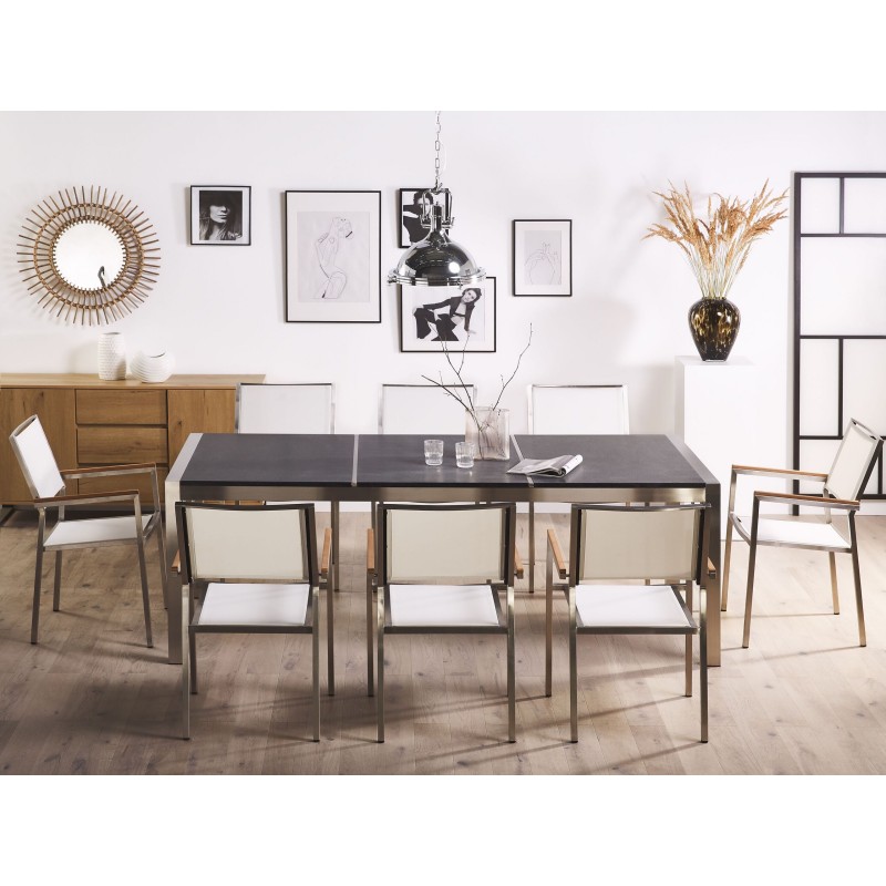 Zestaw ogrodowy dla 8 osób GROSSETO Blat dzielony Granit Płomieniowany Czarny/ biały