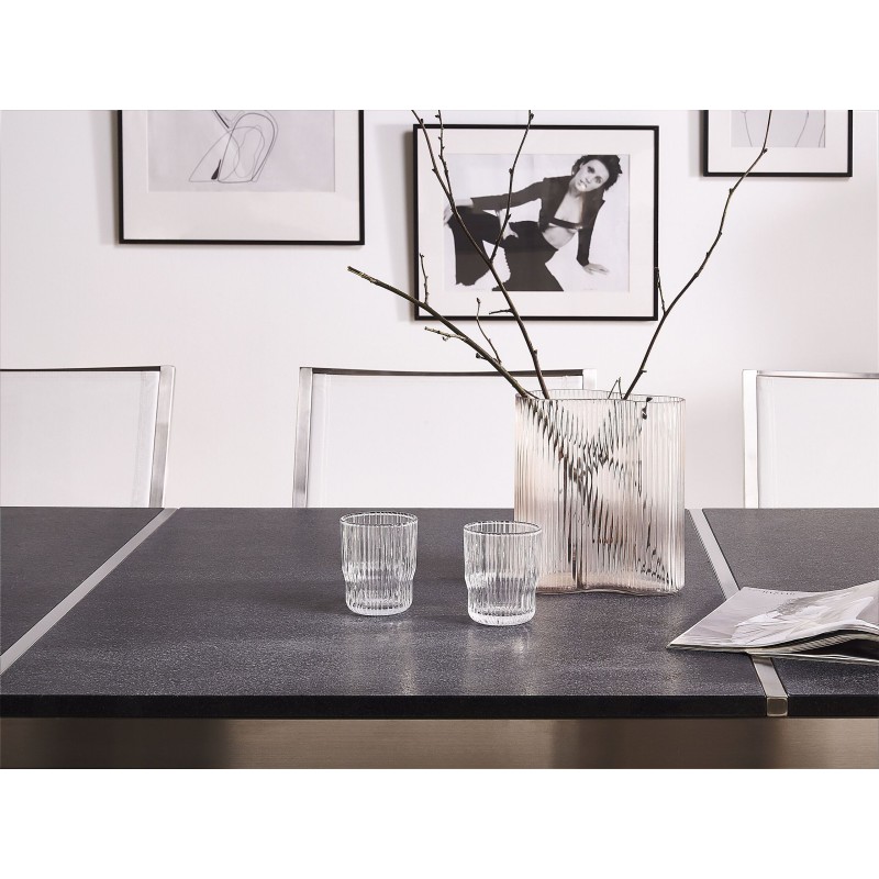 Zestaw ogrodowy dla 8 osób GROSSETO Blat dzielony Granit Płomieniowany Czarny/ biały