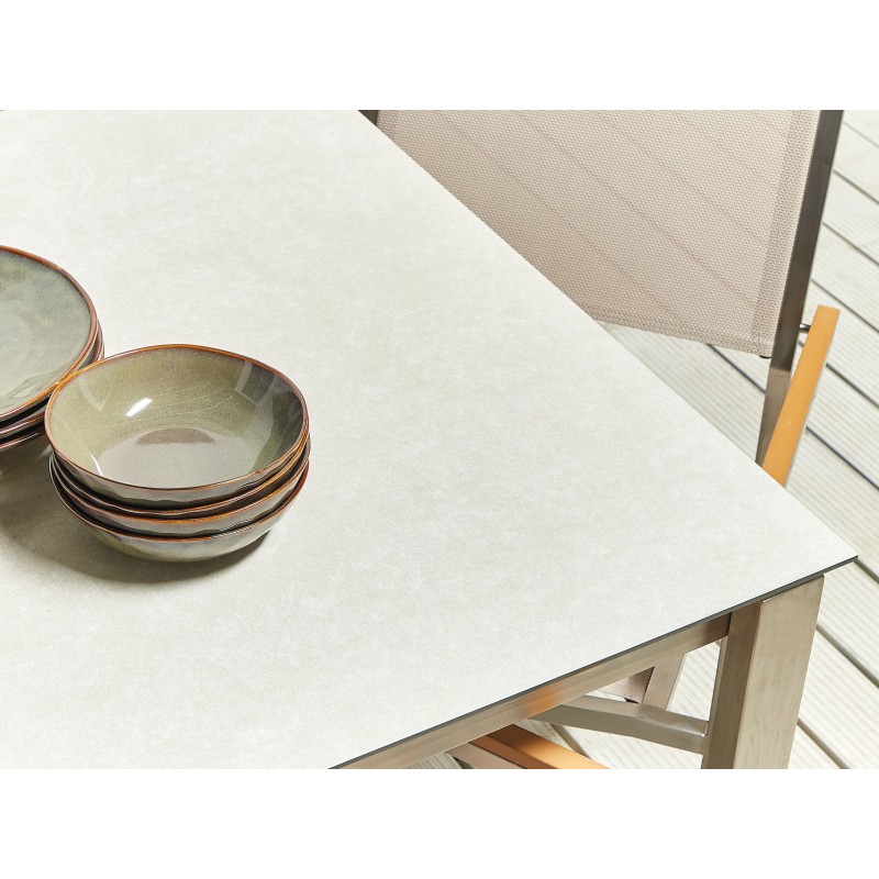 Zestaw ogrodowy dla 6 osób COSOLETO/GROSSETO Szkło hartowane Efekt marmuru Biały/ beżowy