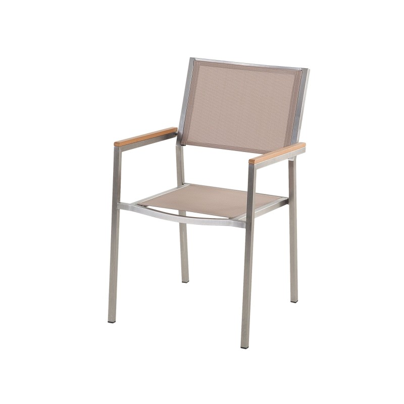 Zestaw ogrodowy dla 6 osób COSOLETO/GROSSETO Szkło hartowane Efekt marmuru Biały/ beżowy