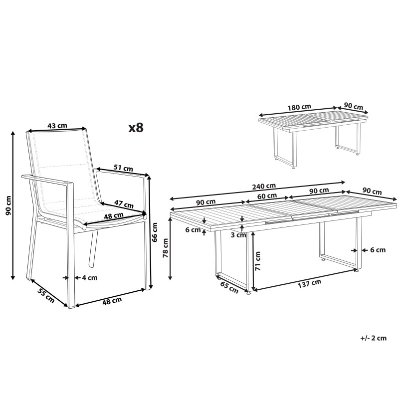 Zestaw ogrodowy dla 8 osób VALCANETTO/BUSSETO Metal Czarny