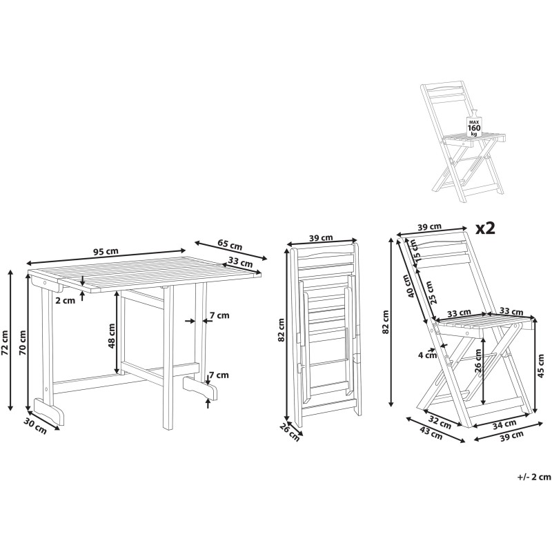 Zestaw mebli balkonowych Składane LENOLA Drewno Brązowy