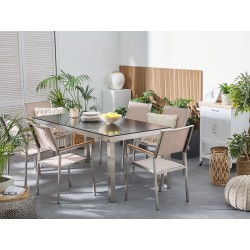 Zestaw ogrodowy dla 6 osób GROSSETO Szkło hartowane Czarny/ beżowy