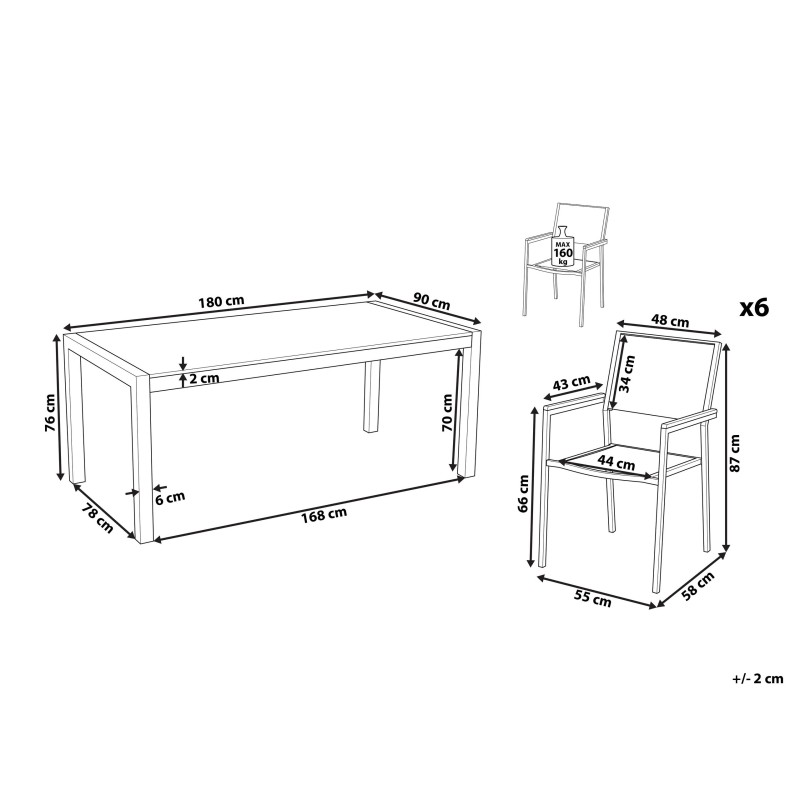 Zestaw ogrodowy dla 6 osób GROSSETO Szkło hartowane Czarny/ beżowy