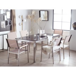 Zestaw ogrodowy dla 6 osób GROSSETO Szkło hartowane Czarny/ beżowy