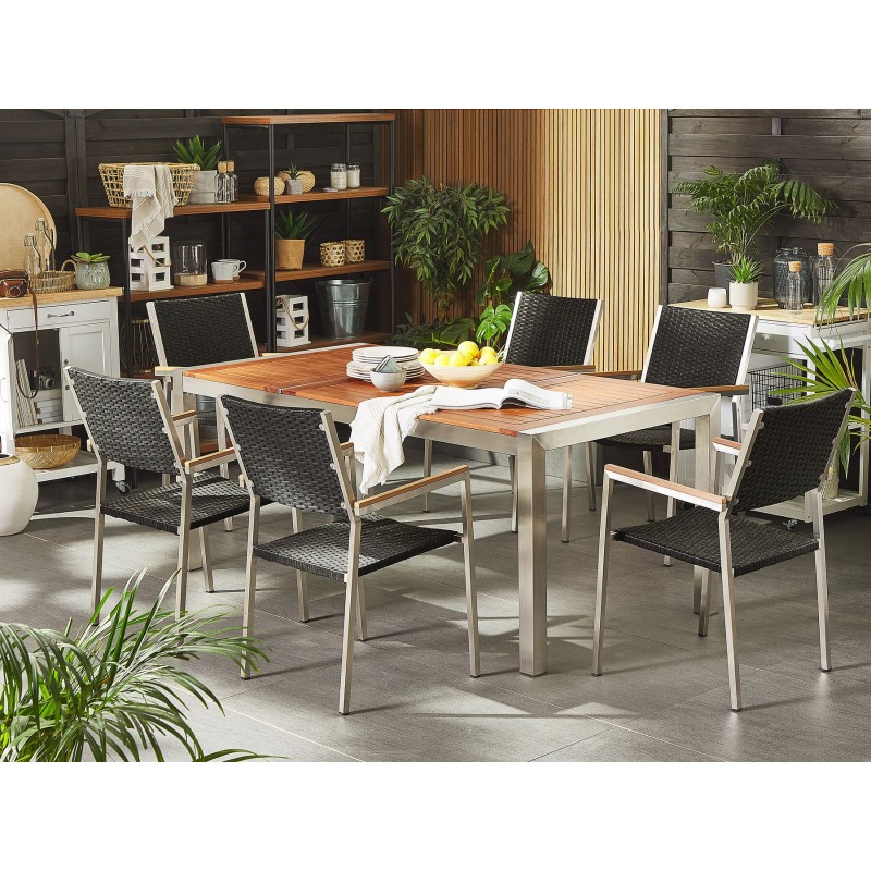 Zestaw ogrodowy dla 6 osób GROSSETO Drewno eukaliptusowe Brązowy/ czarny