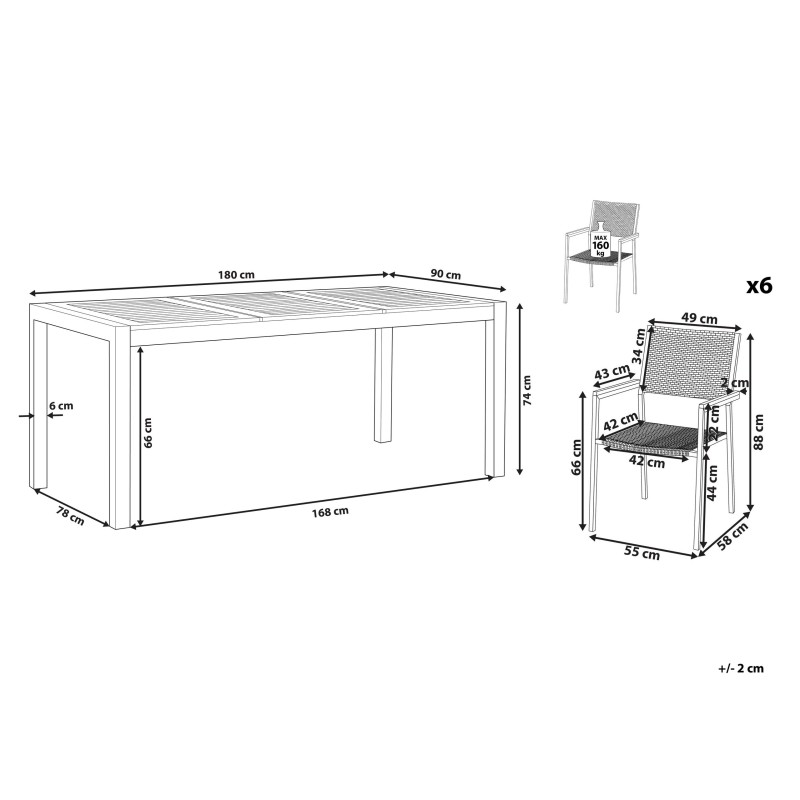 Zestaw ogrodowy dla 6 osób GROSSETO Drewno eukaliptusowe Brązowy/ czarny