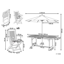 Zestaw ogrodowy dla 6 osób MAUI II z parasolem (12 opcji do wyboru) Drewno akacjowe Jasnobrązowy