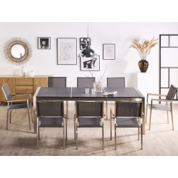 Zestaw ogrodowy dla 8 osób GROSSETO Blat dzielony Granit Płomieniowany Czarny/ szary