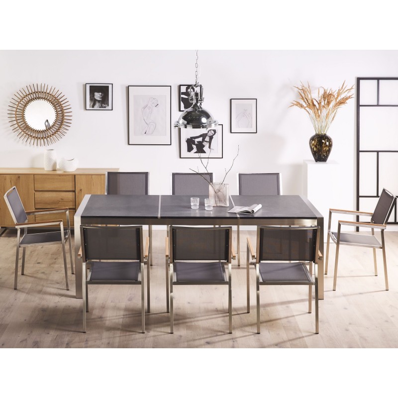 Zestaw ogrodowy dla 8 osób GROSSETO Blat dzielony Granit Płomieniowany Czarny/ szary