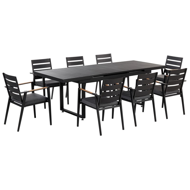 Zestaw ogrodowy dla 8 osób VALCANETTO/TAVIANO z poduszkami Metal Czarny