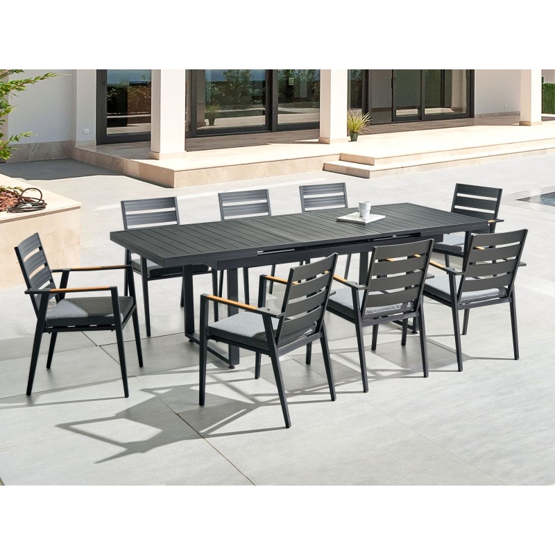 Zestaw ogrodowy dla 8 osób VALCANETTO/TAVIANO z poduszkami Metal Czarny