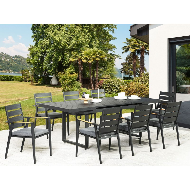 Zestaw ogrodowy dla 8 osób VALCANETTO/TAVIANO z poduszkami Metal Czarny