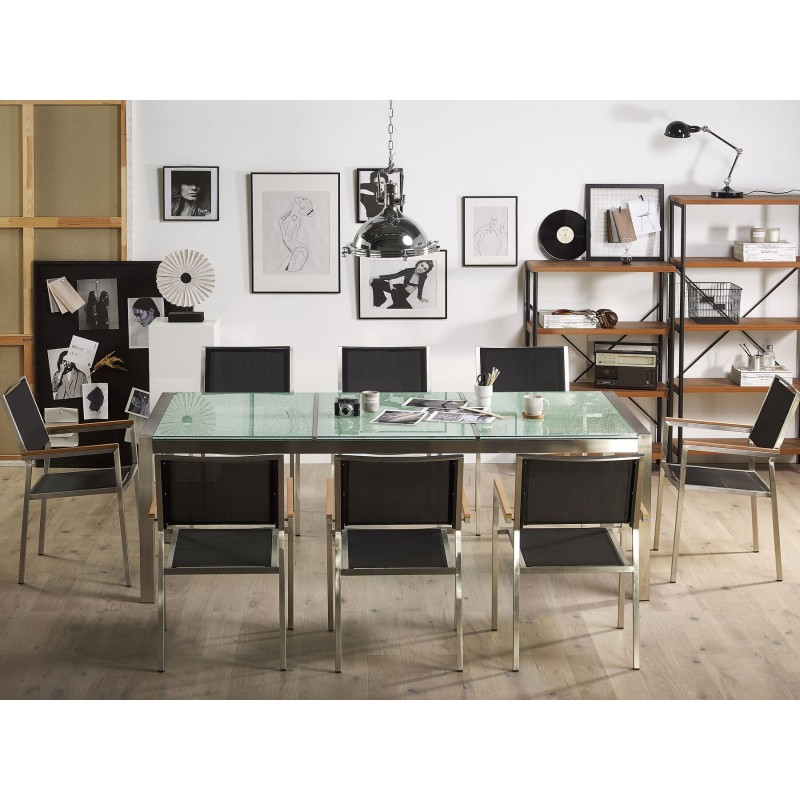 Zestaw ogrodowy dla 8 osób GROSSETO Szkło tłuczone Przezroczysty/ czarny