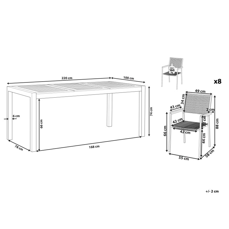 Zestaw ogrodowy dla 8 osób GROSSETO Drewno eukaliptusowe Brązowy/ czarny