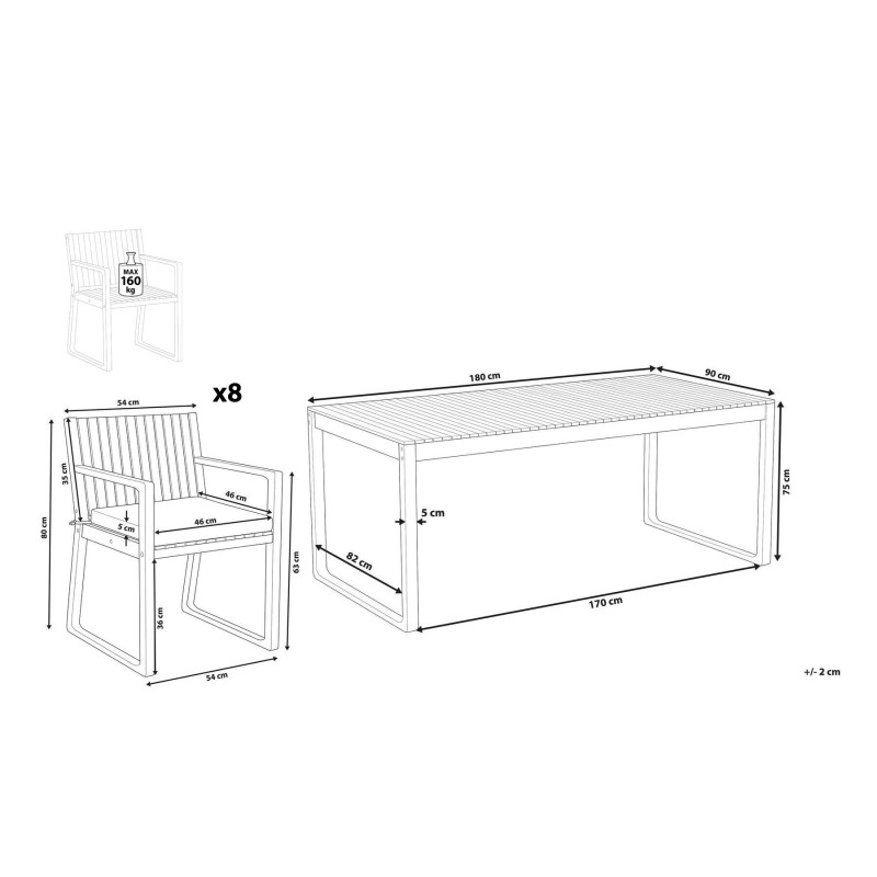 Zestaw ogrodowy dla 8 osób SASSARI z poduszkami Drewno akacjowe Zielony