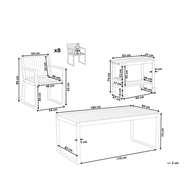 Zestaw ogrodowy z wózkiem dla 8 osób SASSARI Drewno akacjowe Brązowy